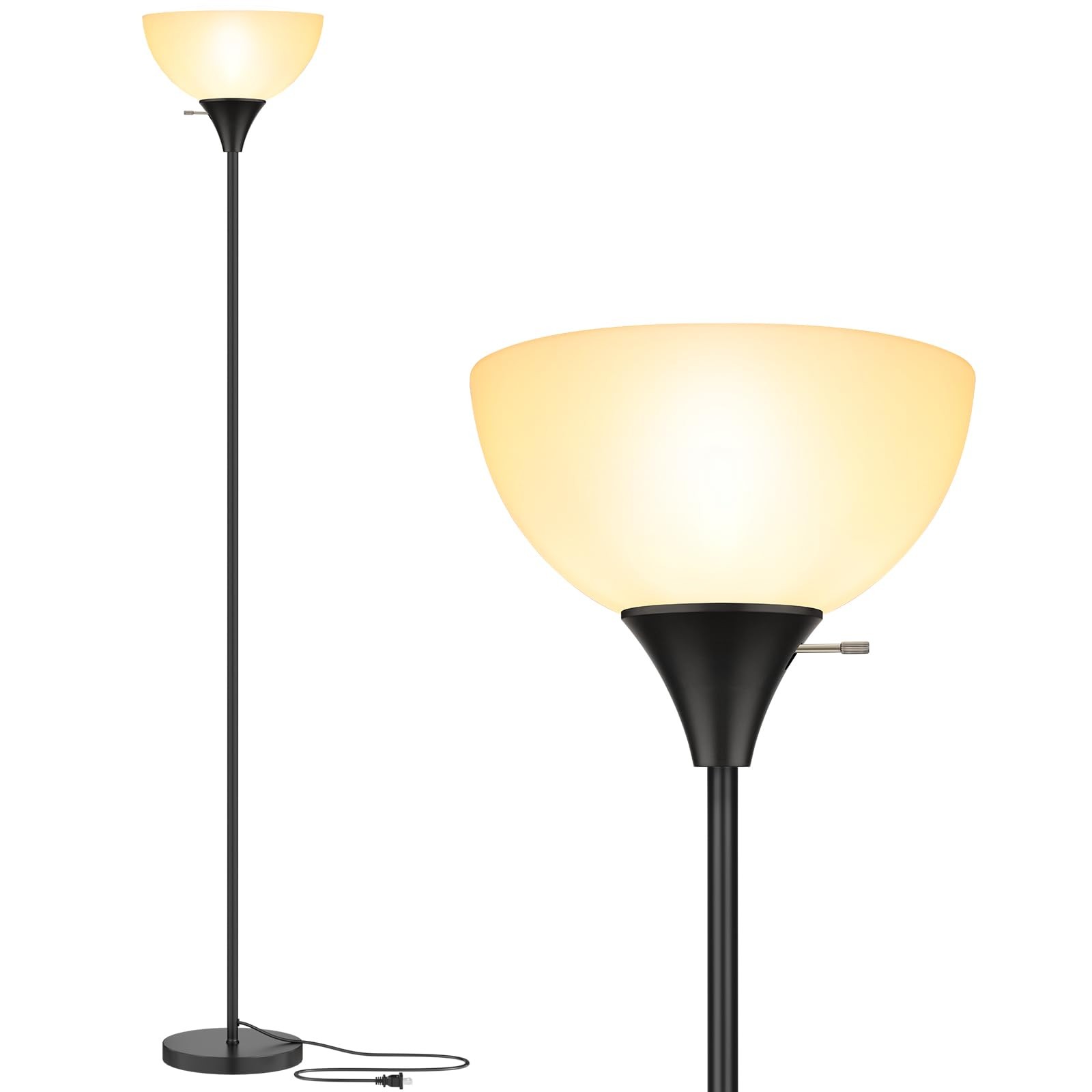 Modern Black LED Floor Lamp with White Plastic Shade-image