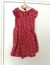 Jacadi Girls Red/White Floral Fit Flare Cotton Collared Zip Dress