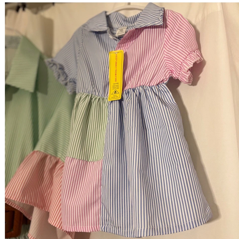 Mom & Baby Matching outfit dress pin strip dress belt preppy mom 1XL baby 9-12m - Image 4 of 4