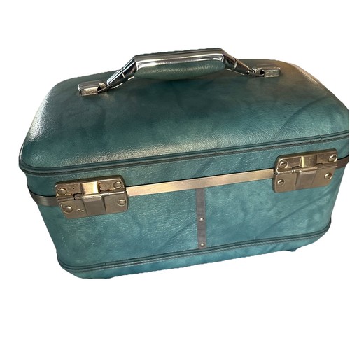 Vintage American Tourister Blue Hardshell Makeup Train Case Luggage Organizer - Picture 2 of 14