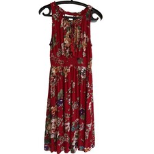 Bila Floral Smocked Waist Tiered Midi Dress M Keyhole Neck Boho Festival Summer