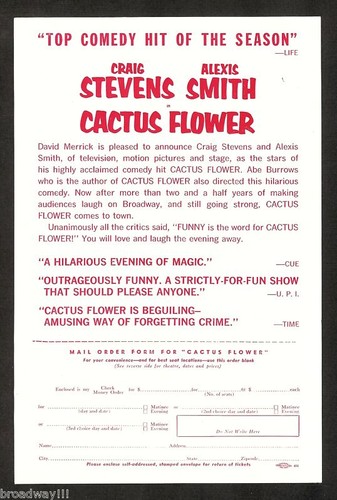 Alexis Smith "CACTUS FLOWER" Craig Stevens / Abe Burrows 1968 Boston Flyer - Picture 2 of 2