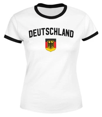 Klassisches Damen WM-Shirt Deutschland Flagge Retro Trikot-Look Fan-Shirt - Bild 1 von 2