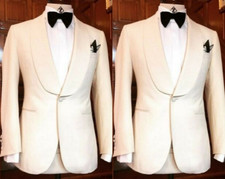 White Men Suits Jacket Shawl Lapel Wedding Groom Wear Tuxedo Formal Prom Blazer