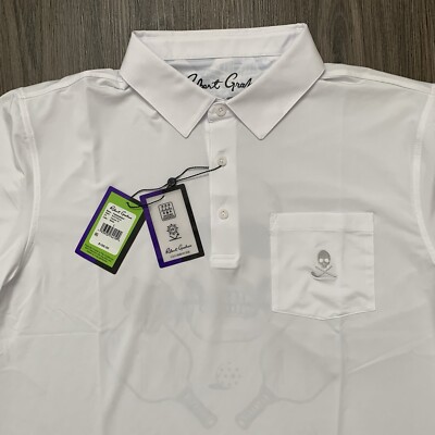 Robert Graham Clubhouse Performance White Pickleball SKULL Large Polo NWT  $168