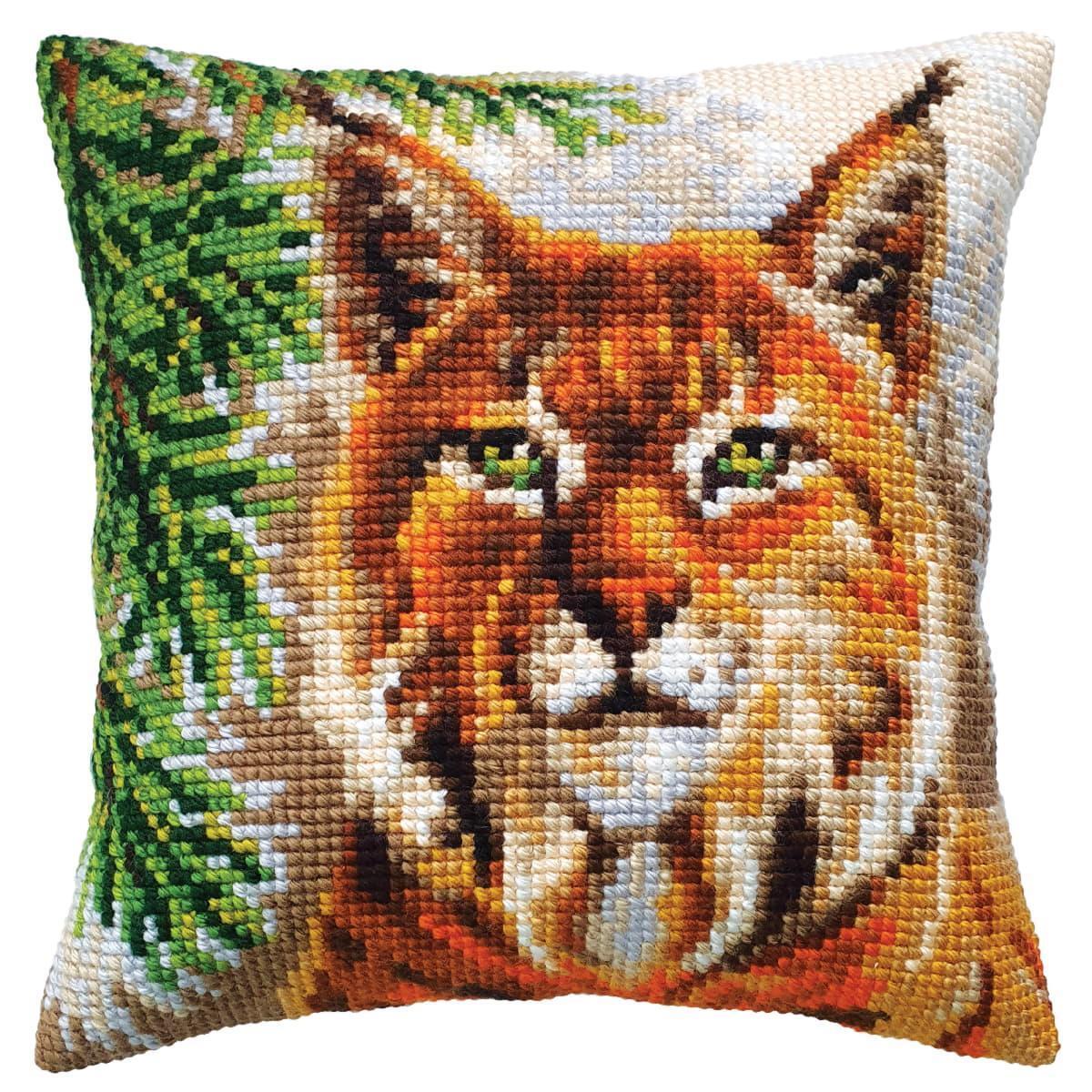 CDA stamped cross stitch kit cushion ""Lynx"", 40x40cm, DIY
