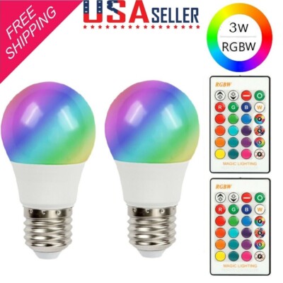 2Pack E26 E27 LED Light Bulb RGB 16 Color Changing 3W Magic Lamp Disco IR Remote