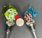 Art Glass Hand Blown Wine Bottle Stoppers (2) Glass Fish Multicolor Green Blue