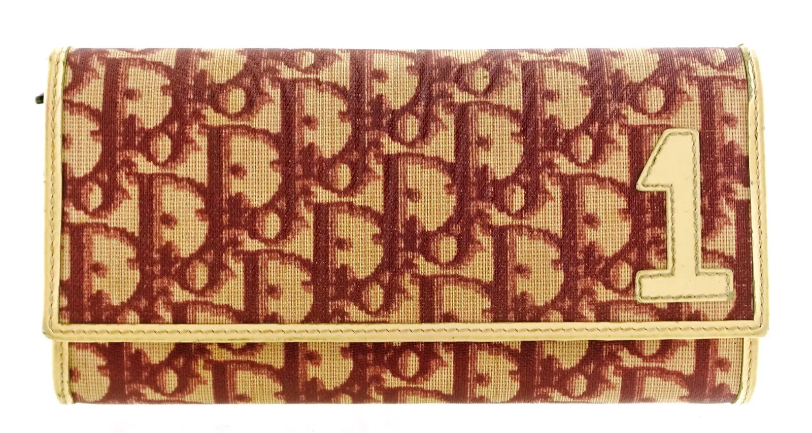 Authentique portefeuille pochette toile enduite monogramme trotteur rouge CHRISTIAN DIOR
