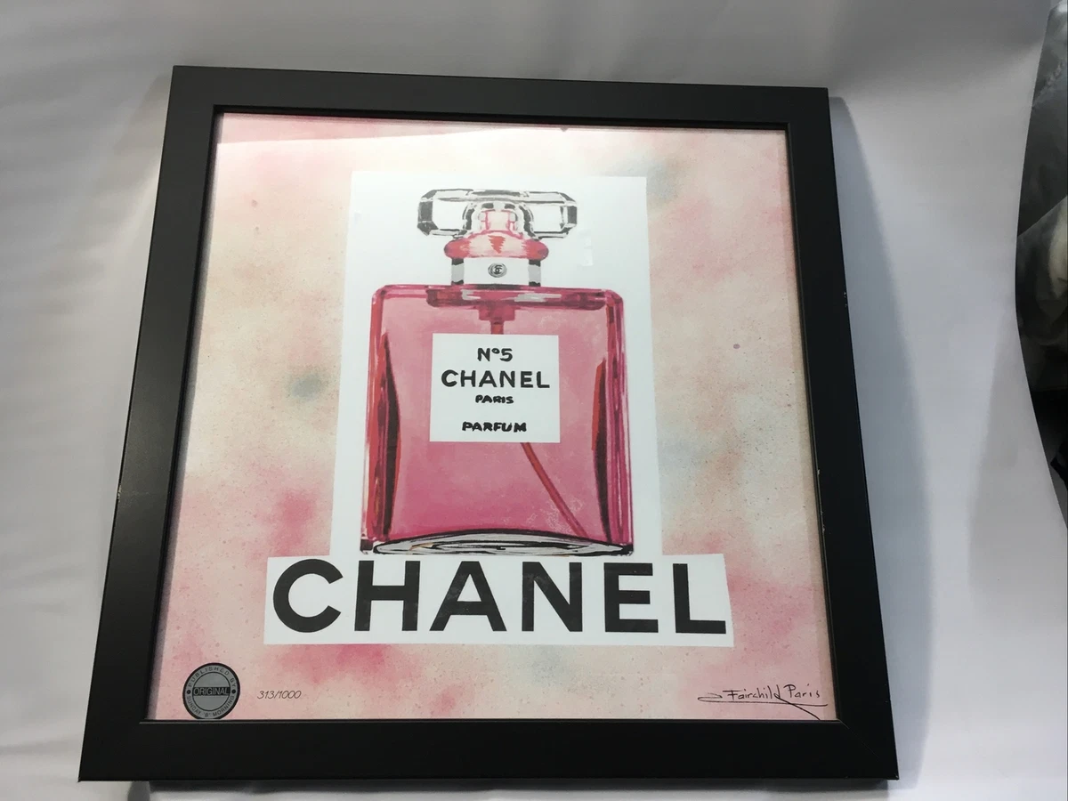 Co Chanel No 5 Fairchild Paris Signed Wood Framed Print 18 x 18