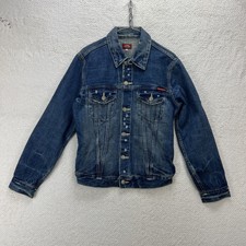 Dickies Denim Jacket Womens M Medium Blue Factory Distressed Sk8 Skateboarding