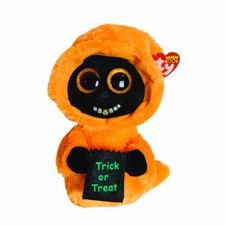 Ty 2018 Halloween Beanie Boos Medium 10" Grinner Orange Ghoul Ghost w/Gold Tooth