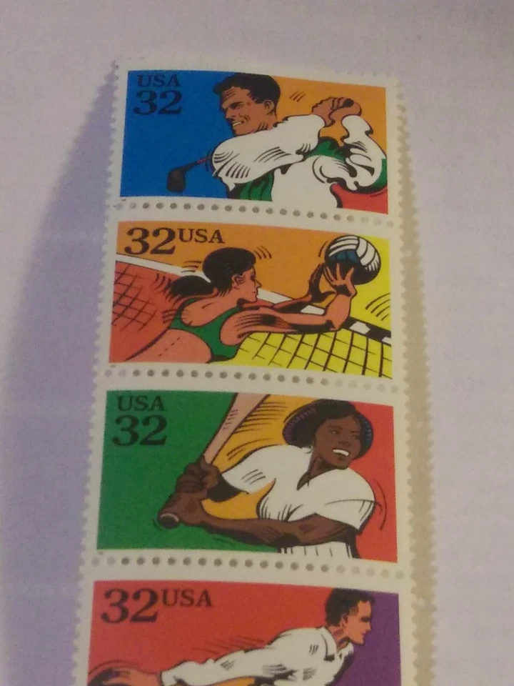 32 CENT MINT NH OG 29 CENT RECREATIONAL SPORTS STAMP STRIP FV 1.60 CV 6.50 - Image 2 of 4