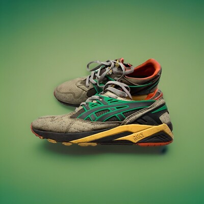 ASICS Gel Kayano Packer Shoes Sneakers Grey Green Yellow Orange Sz US 