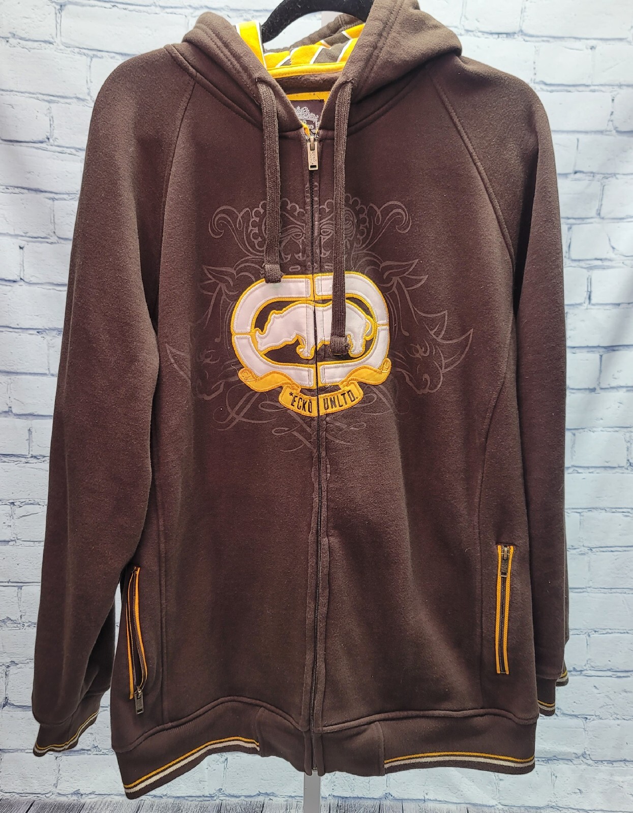 Ecko Unltd Y2K Mens Brown And Yellow Heavyweight Zip-Up Hoodie Size XL -  Kenneth Shuler