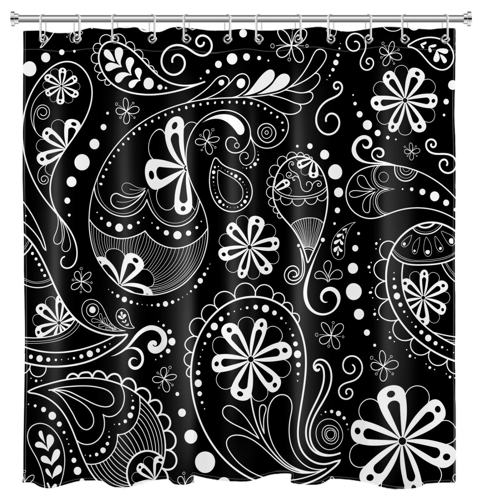 Black White Abstract Paisley Shower Curtain Boho Floral Bathroom Accessory Set eBay