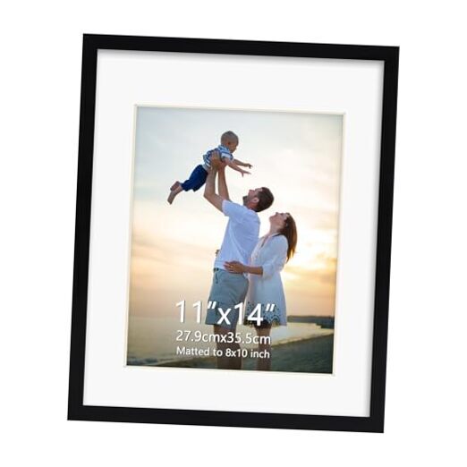 11x14 Picture Frame, Display Pictures 8x10 with Mat 11x14 matted to 8x10 Black
