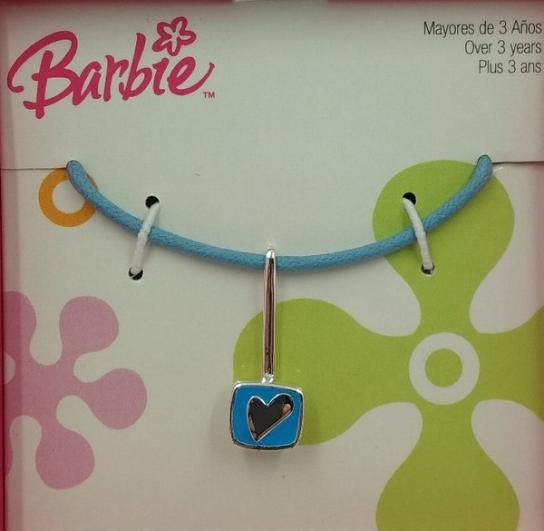 Collar para niñas Barbie en plata de ley. Corazón azul.