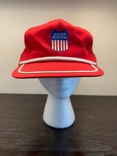 Vintage Union Pacific Hat Cap Men One Size Red Mesh Rope Trucker Trains Snapback