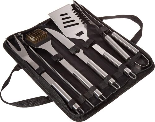 7-Piece Stainless Steel BBQ Grill Tool Set with Spatula, Tongs, Fork, Knife,Case