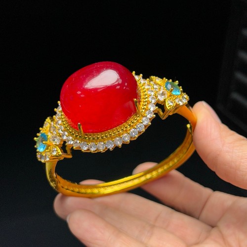Certified Nature inlay ice red Burmese Jade jadeite adjustable bracelets bangle - 第 4/11 張圖片