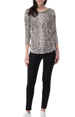 BOBEAU ALICIA Women's Tiger Leopard Sweater 3/4 Sleeve Ribbed Top M L $59 