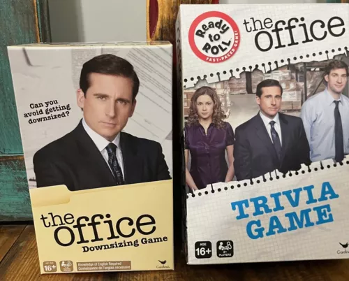 2 Games The Office Downsizing Board Game, Trivia Game Dunder Mifflin Never used