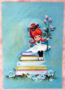 Vtg HALLMARK LITTLE CHARMERS Red Head Girl Sitting Books BLANK Greeting Card