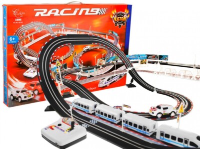 2in1 Kinderrennbahn und Eisenbahn Auto Rennbahn Set Rennstrecke Komplettset