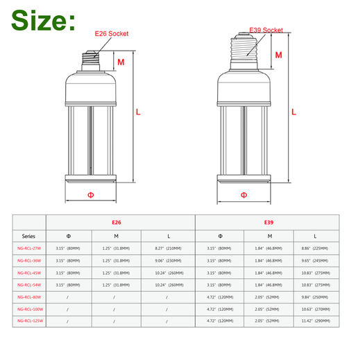 27W 36W 45W 54W 80W 100W 125W LED Corn Cob Bulb Light Garage Ceiling E39 Base UL - Picture 2 of 21