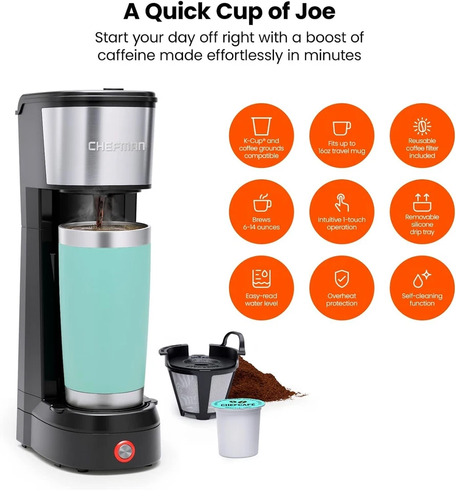 Single Serve Coffee Maker: K-Cup & Ground Compatible,Single Cup 6-14 oz Portable - Image 3 of 4