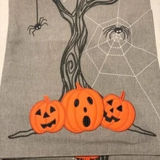 NEW FAO Swartz Halloween Spooky Tree Table Runner 14 x 72 Ghost Spiders Pumpkins
