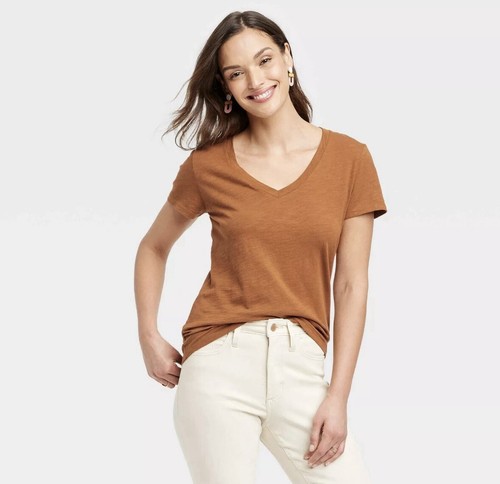 Universal Thread Short Sleeve V-Neck Shirt T-Shirt size XS - Brown - NEW