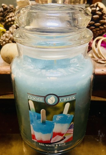 NEW~Goose Creek RED, WHITE & BLUE Jar Candle 24oz RARE HTF DISCONTINUED Last One
