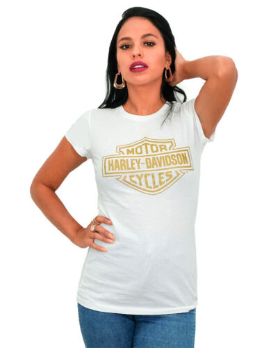 BNWT Licensed Harley Davidson Size 2X Juniors Metallic Gold B&S White SS T-shirt - Picture 1 of 8