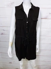 Rock & Republic Womens Romper Size M Black Snap Button Front Pockets Sleeveless