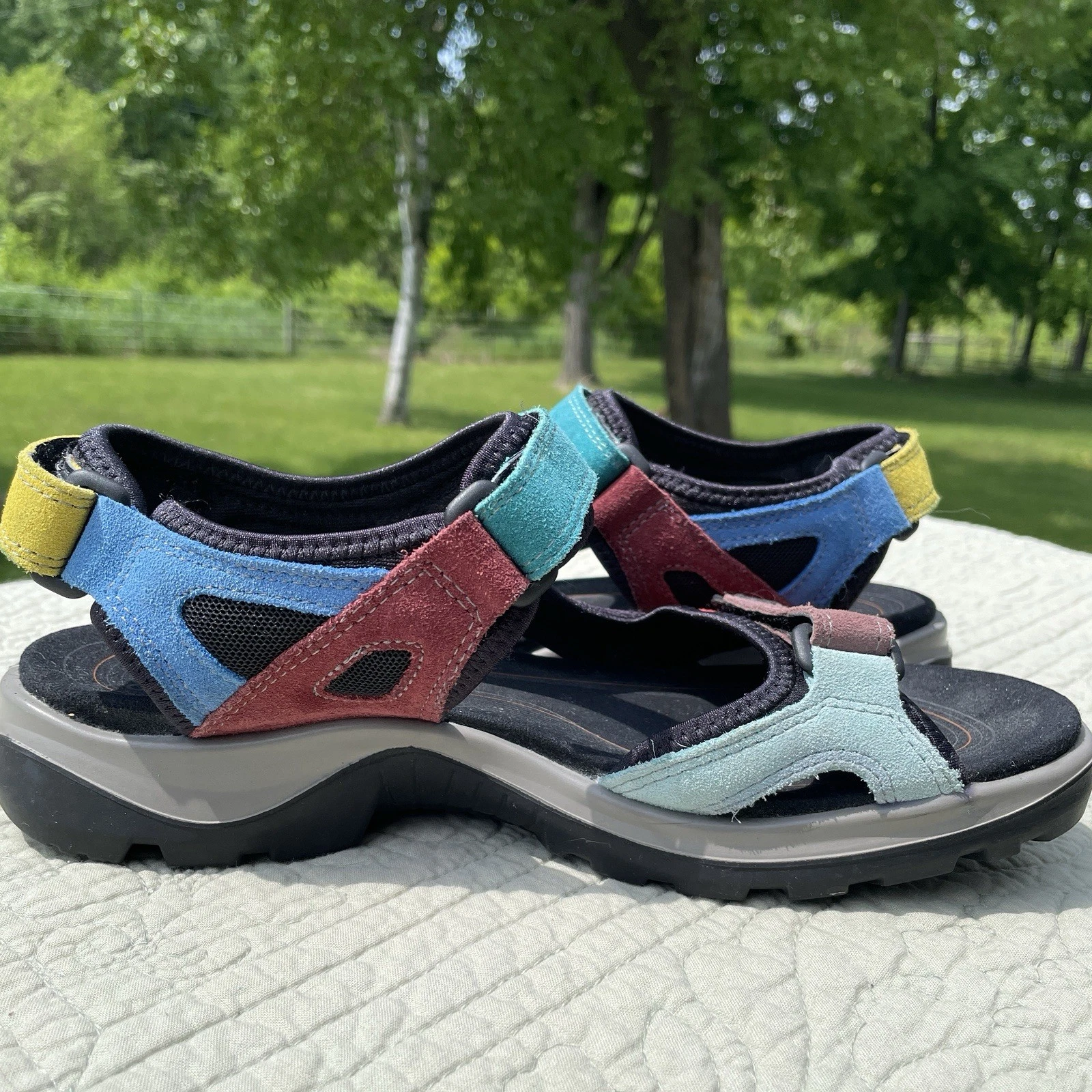 Sandali da trekking fuoristrada Ecco donna Yucatan multicolore scamosciati taglia 40 vendita al dettaglio $139