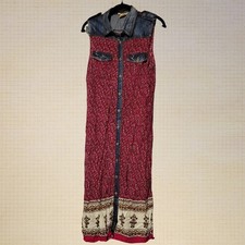 Boho Sleeveless Floral Maxi Dress with Denim Trim High Slits Size M Sleveless