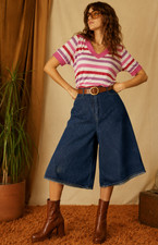 Vintage Izod Lacoste Gaucho Culotte Denim Wide Leg Shorts Retro 80s High Waist