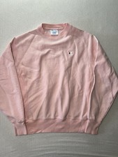 Champion VTG Reverse Weave Womens Light Pink Sweatshirt Small Ribbed Pullover