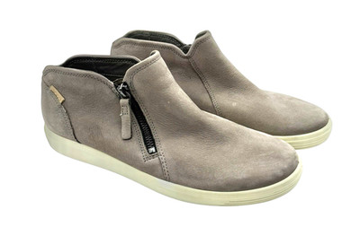ECCO Women's Size 9 Low Booties gray side zip closure premium nubuck leather