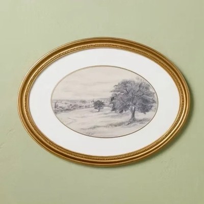 12''x16'' Horizontal Oval Landscape Sketch Framed Wall Art - Hearth & Hand NWT
