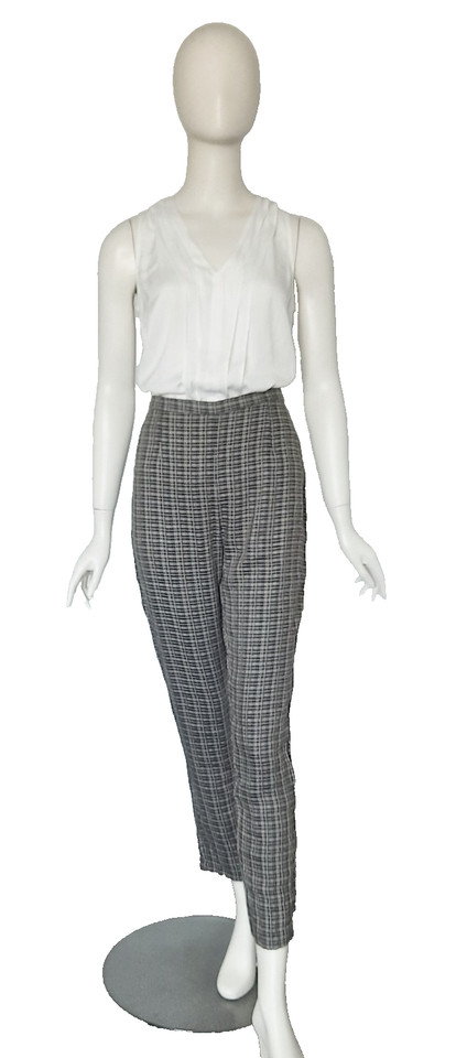 Witchery Chino Pants Vintage Womens 8 Brown Linen Blend  Plaid High-Waisted