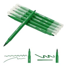 Dual Brush Markers, Green Fine and Brush Tip Pen for Coloring, 6 Pcs