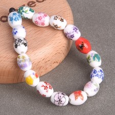 100pcs 10x8mm Oval Shape Floral Painting Ceramic Porclelain Loose Beads DIY Lot