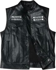 Men  s Black Leather Motorcycle Biker Vest Snap Button Club Style Genuine Leather