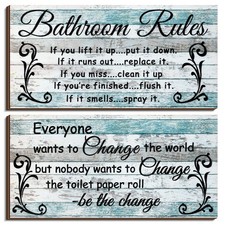 2 Pcs Rustic Wooden Funny Bathroom Signs, 12x6 Toilet Wall Decor for Farmhouse