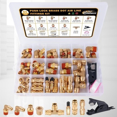 CheeMuii 64 Pcs Brass DOT Air Line Fittings Kit Push Lock & Quick Connect Fi...