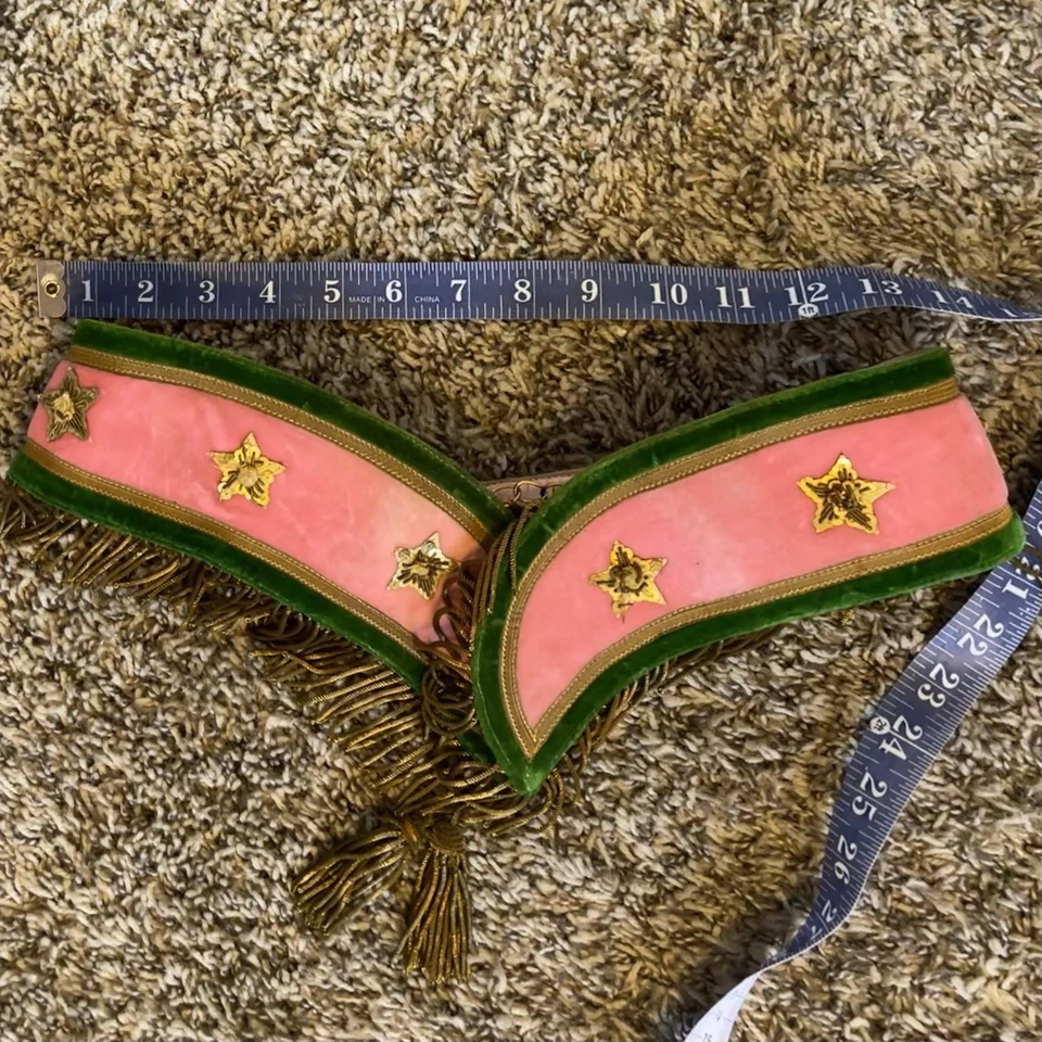 Cinturón de terciopelo vintage McLilly & Co. X-Sm/Sm con flecos dorados, estrella de lentejuelas, cuentas Foto 3 de 4