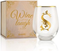 Unique Stemless Wine Glasses, Initial Wine Cup for Red or White Wine - 18oz,